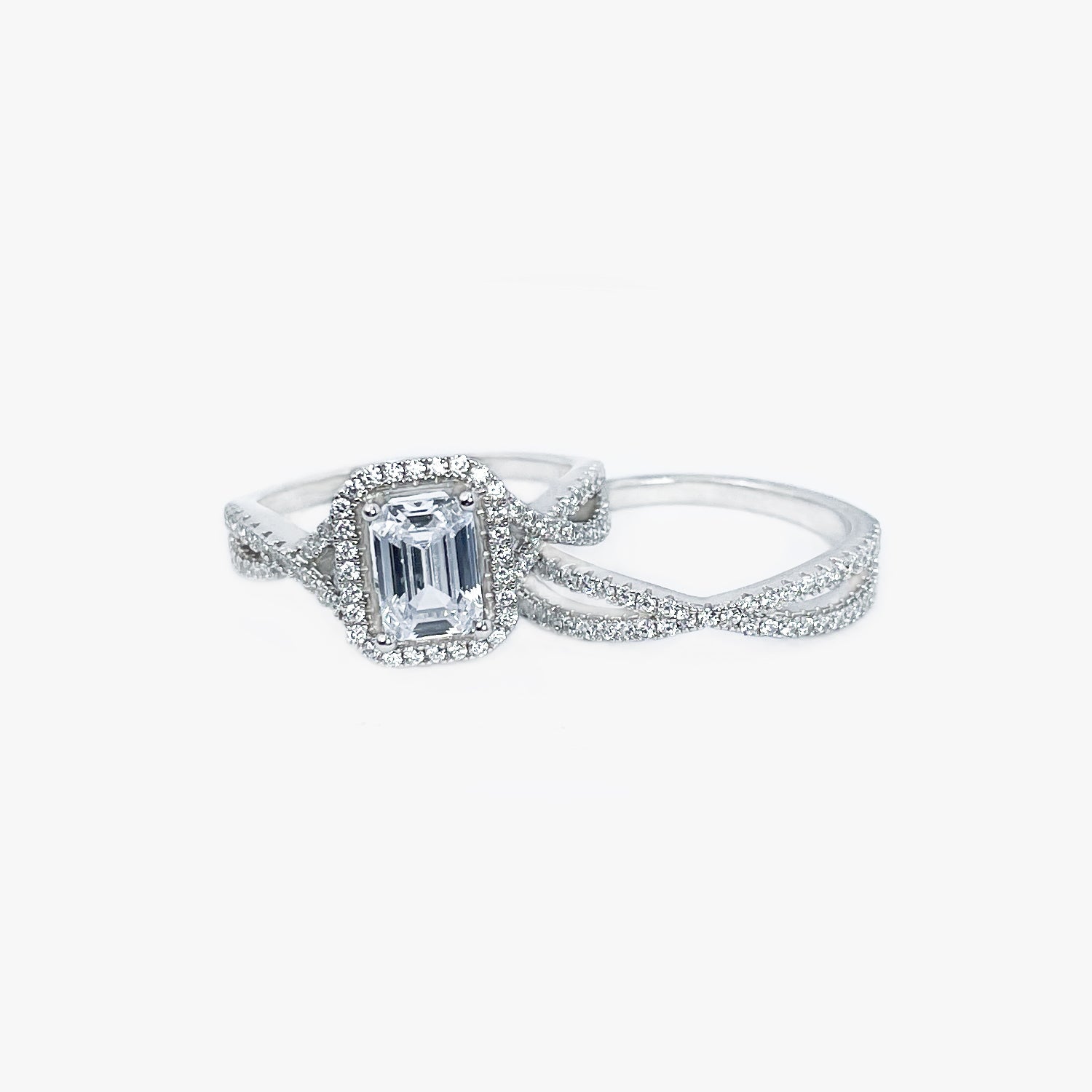 Fashionable two-piece full diamond 925 silver ring