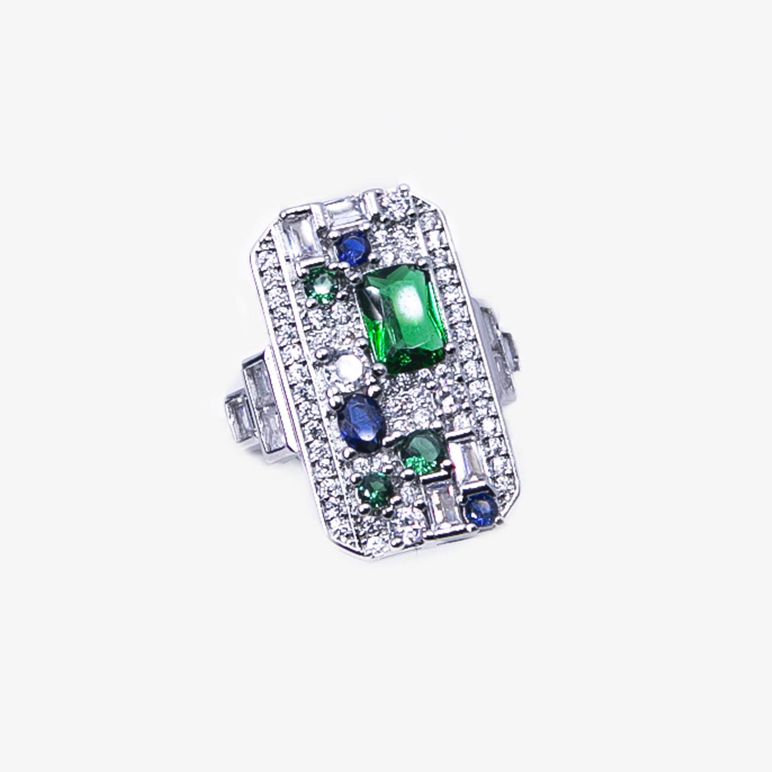 Polaris Brilliant Rectangular Emerald Open Ring Fashion Retro