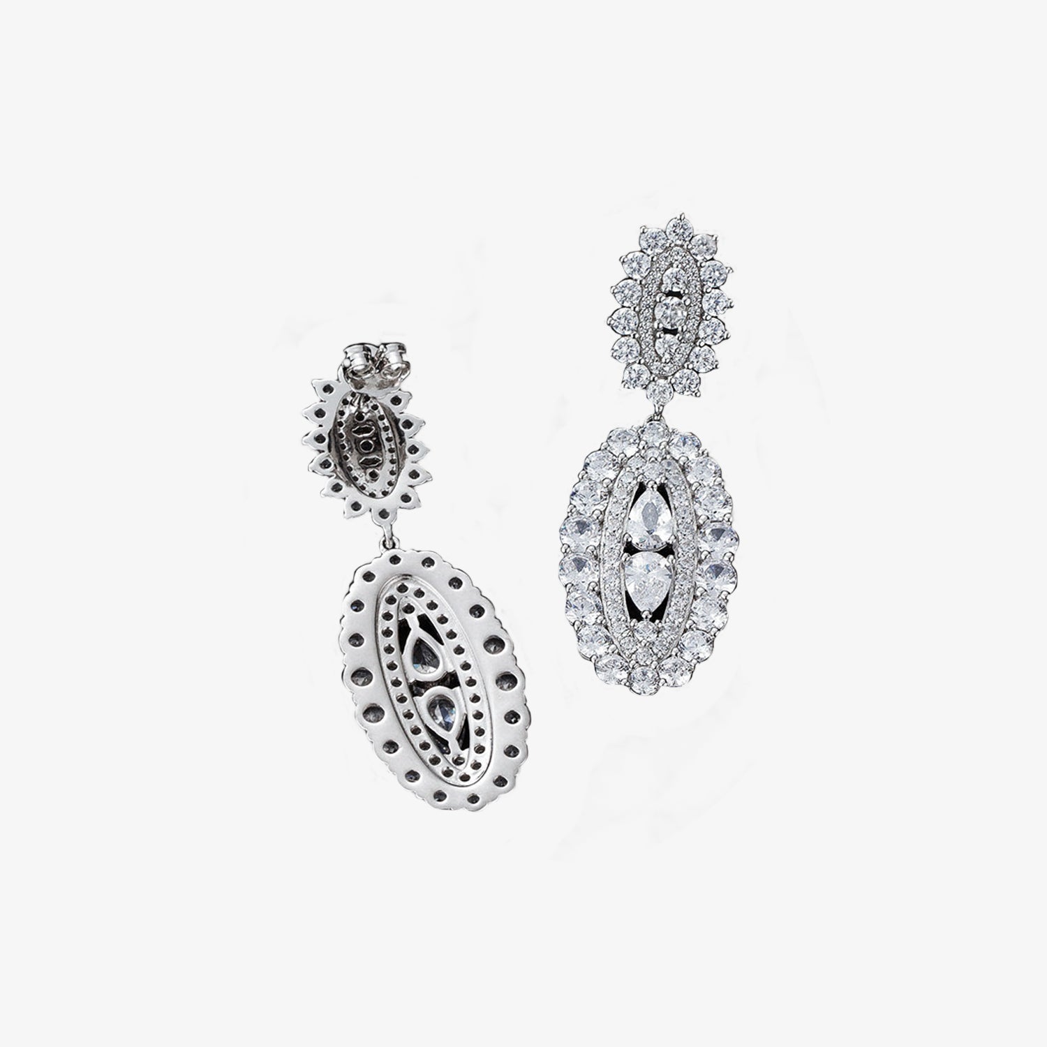 925 full diamond sterling silver earrings, high carbon diamond earrings, luxury lady silver jewelry