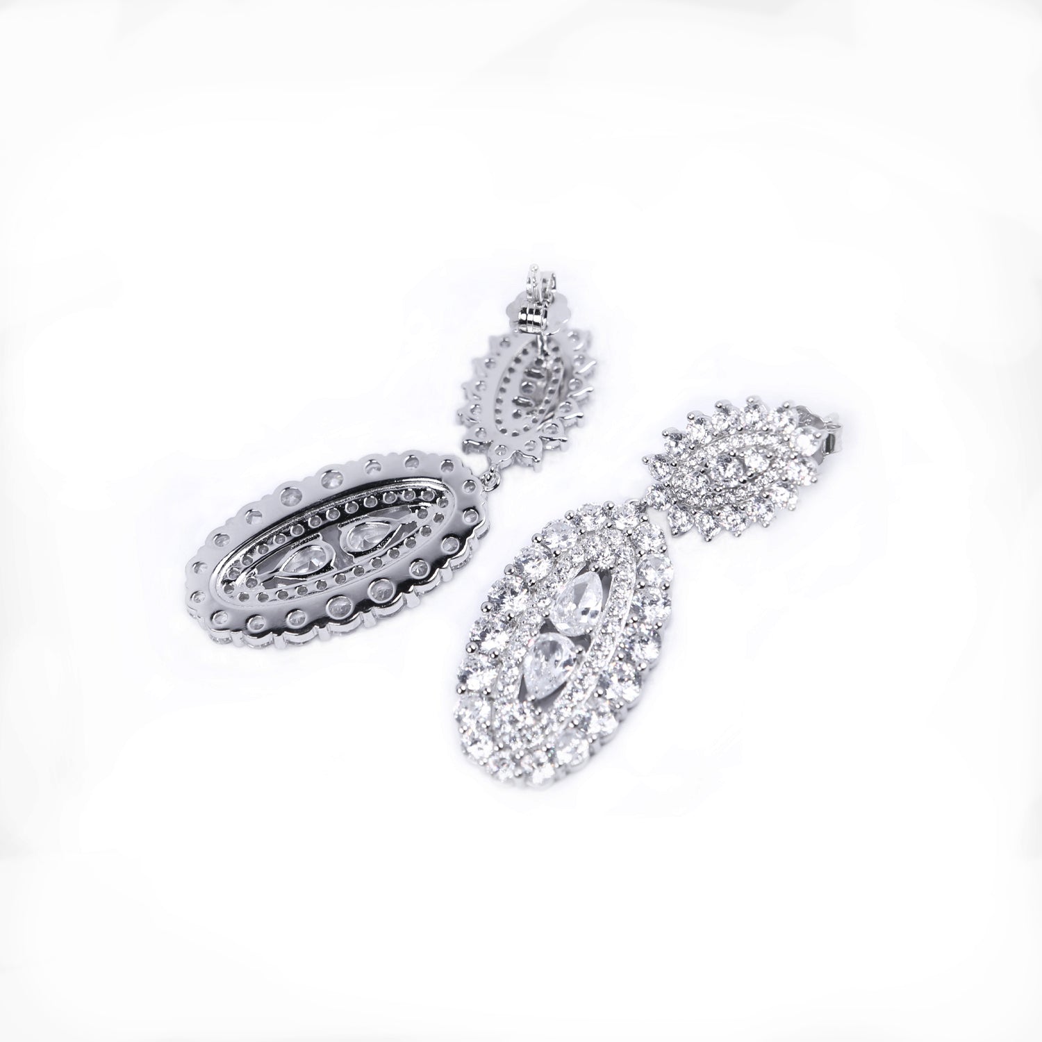 925 full diamond sterling silver earrings, high carbon diamond earrings, luxury lady silver jewelry