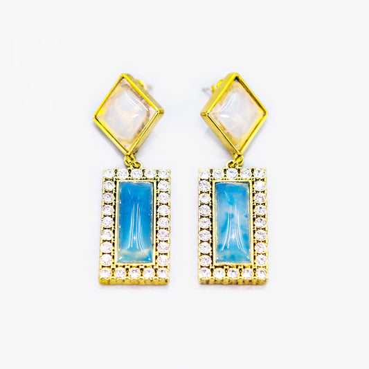 Retro geometric long diamond earrings