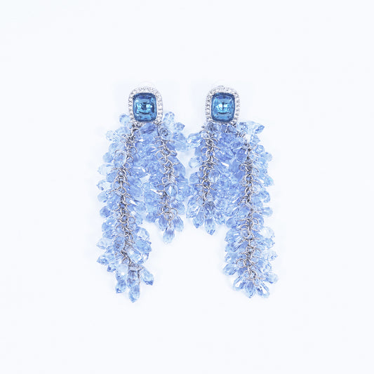 Medieval style blue crystal long earrings