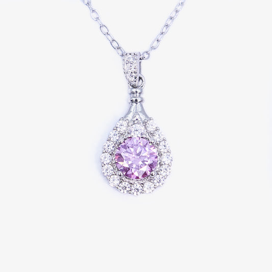 Pink moissanite 925 sterling silver pendant necklace