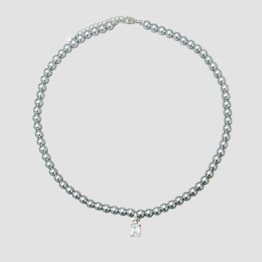 Heather gray shell beads square zircon necklace