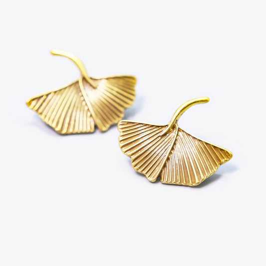 Real gold plated ginkgo leaf vintage earrings